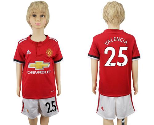 Manchester United #25 Valencia Home Kid Soccer Club Jersey